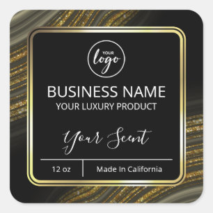 Sweeping Glitter Agate Gold Black Candle Labels