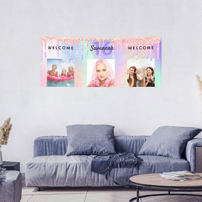 Sweer 16 pink purple glitter drips photo welcome banner (Creator Uploaded)