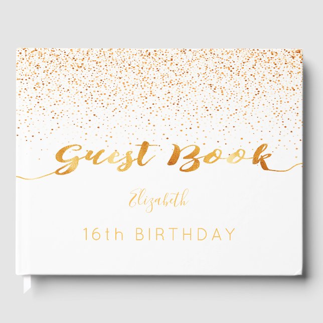 Sweer 16 white gold confetti guest book (Front)