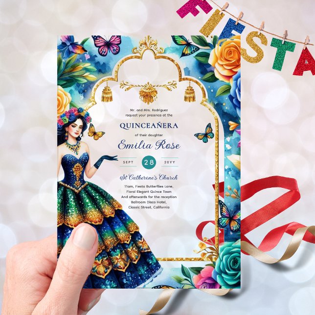 Sweet15 Quinceanera Butterflies Fiesta Flowers Acrylic Invitations (Creator Uploaded)