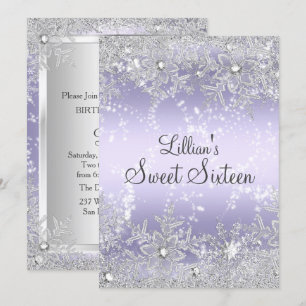Sweet16 Diamond Snowflake Purple Winter Wonderland Invitation