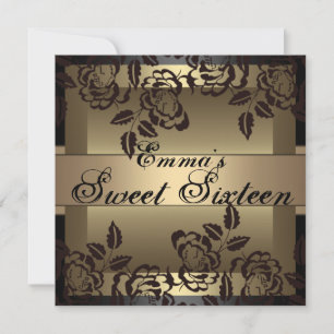 Sweet16 Gold Elegant Rose Birthday Invite
