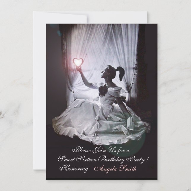 SWEET16  PARTY,PINK ,BLACK AND WHITE DAMASK INVITATION (Front)