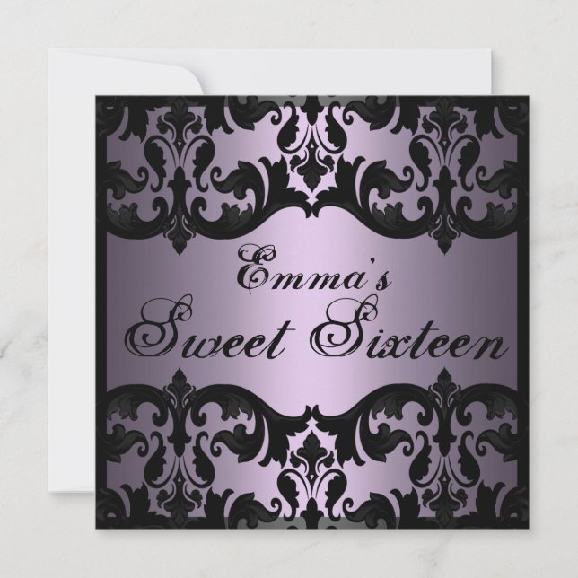 Sweet16 Purple Elegant Damask Invitation d'anniver (Devant)