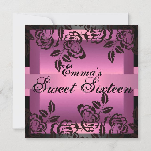 Sweet16 Rose élégant rose Invitation d'anniversair (Devant)