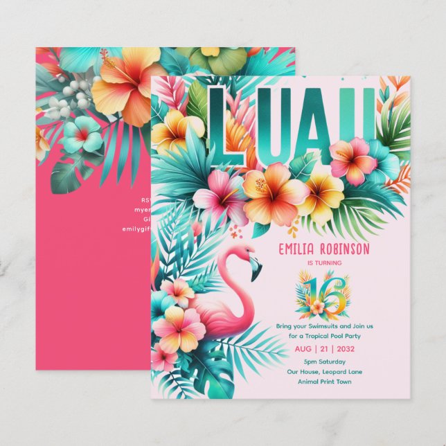 Sweet16 Tropical Luau Pool Party Girl's Birthday (Front/Back)