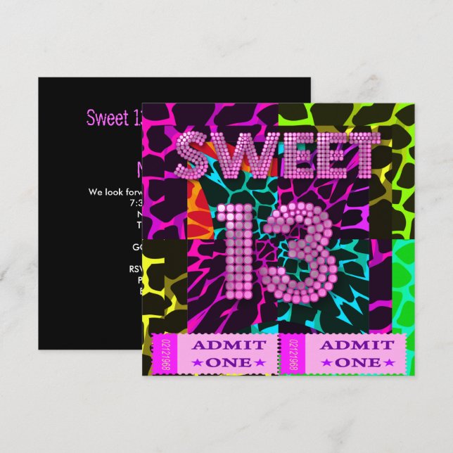 Sweet 13 Birthday Party Mixed Animal Print Invitation (Front/Back)