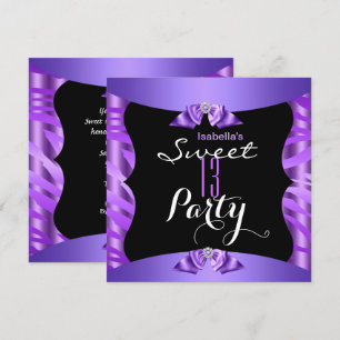 Sweet 13 Cute Purple Zebra Black Birthday Party 4 Invitation