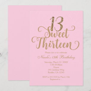 Sweet 13 Pink & Gold Birthday Party Invitations