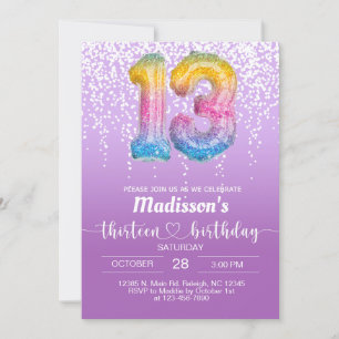 Sweet 13 thirteen purple girl birthday invite. invitation