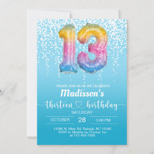 Sweet 13 thirteen turquoise girl birthday invite. invitation