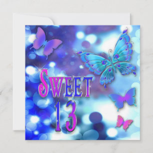 SWEET 13TH BIRTHDAY PARTY INVITTION - BUTTERFLY INVITATION