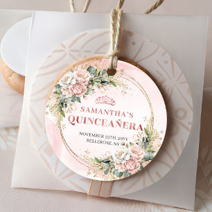 Sweet 15 Dusty Pink Floral Quince Favor Tag