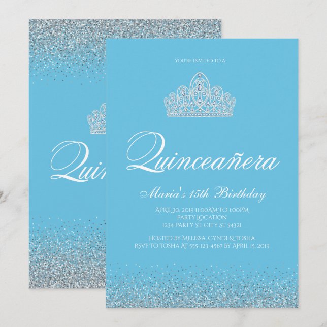 Sweet 15, Quinceanera bleu clair Invitations (Devant / Derrière)