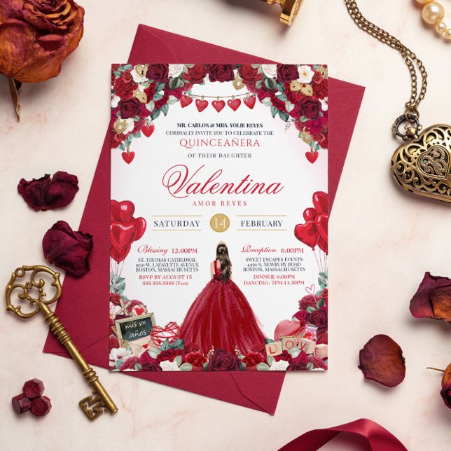 Sweet 15 Valentine's Day Red Birthday Quinceañera  Invitation (Creator Uploaded)