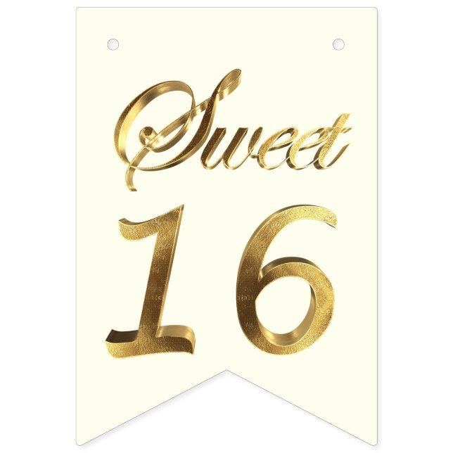 Sweet 16 16th Birthday Anniversary Gold Elegant Bunting Flags (First Flag)