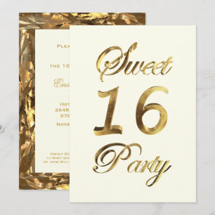 Sweet 16 16th Birthday Anniversary Gold Elegant Invitation