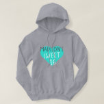 Sweet 16 16th Birthday Hoodie<br><div class="desc">Grey Sweet 16 16th birthday hoodie features your name and the text sweet 16 in simple modern handwritten typography in stylish black and white on a bright blue heart. Exclusively designed for you by Happy Dolphin Studio.</div>