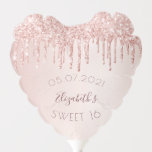 Sweet 16 16th birthday rose gold glitter drips balloon<br><div class="desc">Girly and trendy balloons for a Sweet 16, Sixteenth 16th birthday party. A feminine light pink, rose gold background decorated with faux rose gold glitter drips. Templates for a date and name/age 16. Curved text and dark rose gold coloured letters. The name is written with a modern hand lettered style...</div>