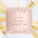 Sweet 16 16th birthday rose gold glitter monogram square sticker<br><div class="desc">For a girly and glamourous Sweet 16, 16th birthday party. A rose gold faux metallic looking background with faux glitter drips, paint dripping look. Personalize and add a date, name, age/text. The name is written in dark rose gold with a modern hand lettered style script. For gift wrapping, favours or...</div>