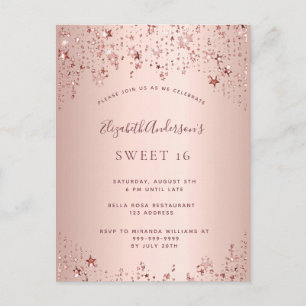 Sweet 16 16th birthday rose gold stars invitation postcard