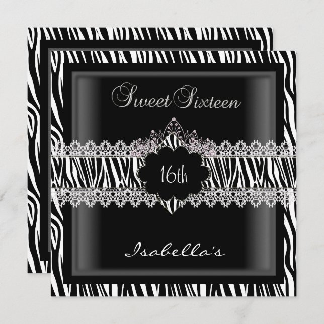 Sweet 16 16th Zebra Lace Sweet Sixteen 2 Invitation (Front/Back)