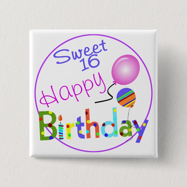 Sweet 16 2 inch square button (Front)