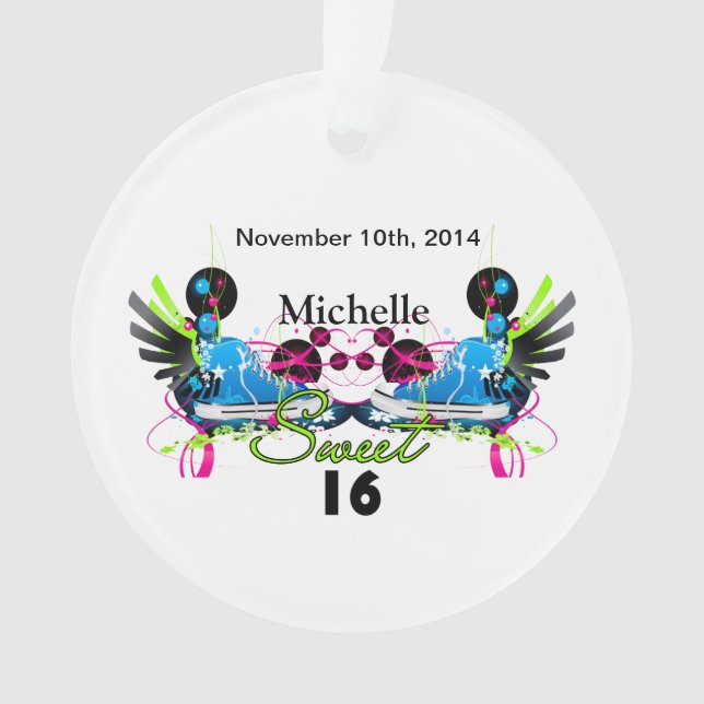 Sweet 16 80's Neon Sneakers Name Date Ornament (Front)