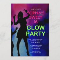 Sweet 16 Anniversaire Glow Party Invitation