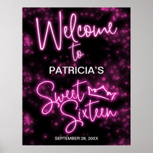 Sweet 16 Anniversaire Hot rose Neon Affiche de bie