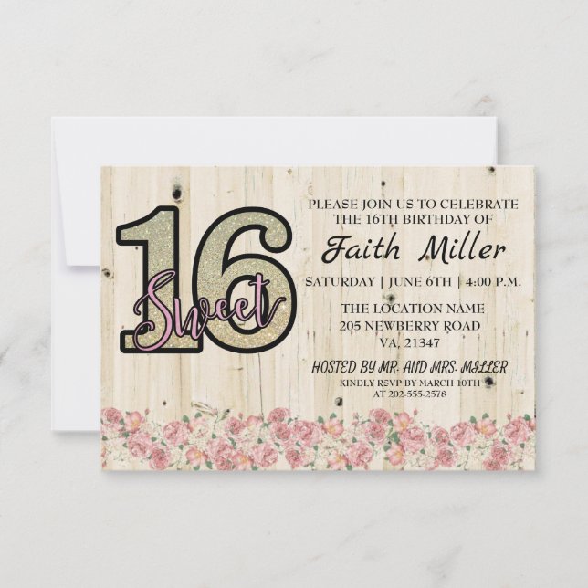 Sweet 16 Anniversaire Invitation (Devant)