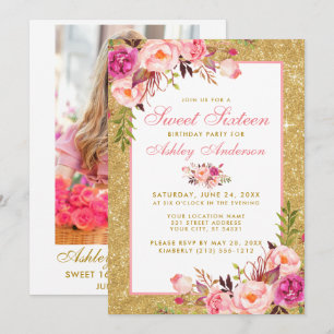 Sweet 16 Anniversaire Invitation d'or rose - Photo