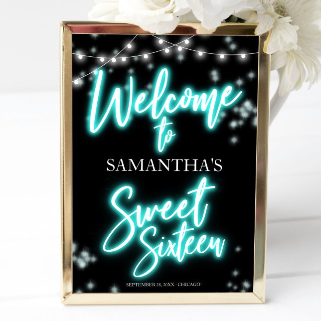 Sweet 16 Anniversaire Turquoise Neon Affiche de bi (Créateur téléchargé)