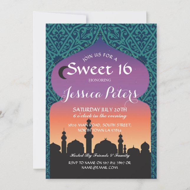 Sweet 16 Arabian Nights Birthday Teal Invitation (Front)