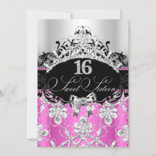 Sweet 16 Argent rose Étincelle Tiara Invitation d'