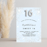 Sweet 16 baby blue silver glitter dust invitation<br><div class="desc">A modern,  stylish and glamourous invitation for a girl's Sweet 16,  16th birthday party.  A baby blue background,  decorated with faux silver glitter dust.    Personalize and add your name nad party details.  Number 16 is written with a balloon style font,  script.</div>