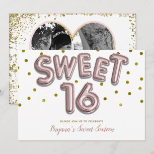 Sweet 16 Balloon Rose Gold Birthday Party PHOTO Invitation