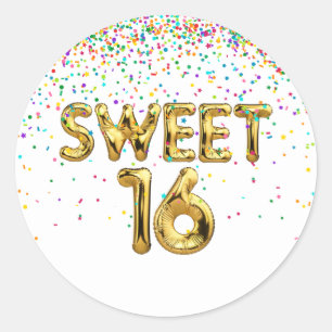 Sweet 16 Balloons and Confetti Classic Round Sticker