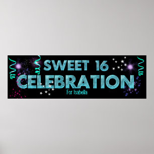 Sweet 16 Bannière Poster Turquoise Bleu