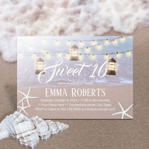Sweet 16 Beach Starfish String Lights & Lanterns Invitation
