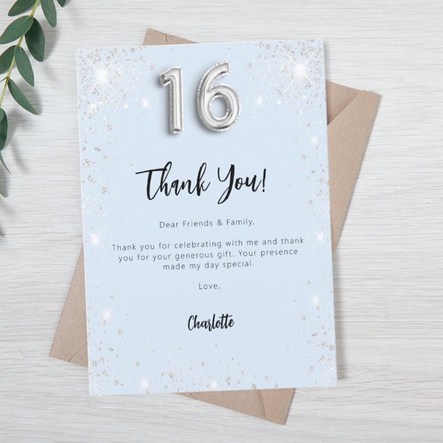 Sweet 16 bébé bleu argent carte de remerciements (Créateur téléchargé)
