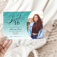 Sweet 16 Birthday Aqua Blue Glitter Glam Photo 