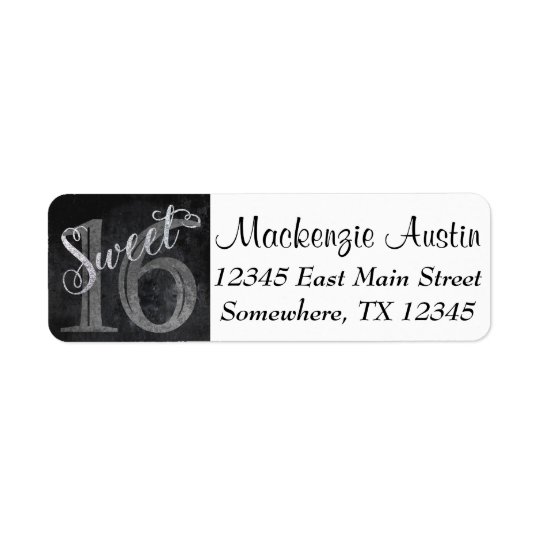 Sweet 16 Birthday Black Charcoal Grey Name Party Return Address Label