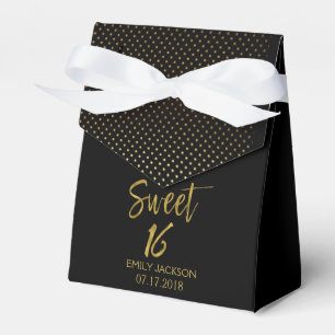 Sweet 16 Birthday Black & Gold Foil Polka Dots Favor Box