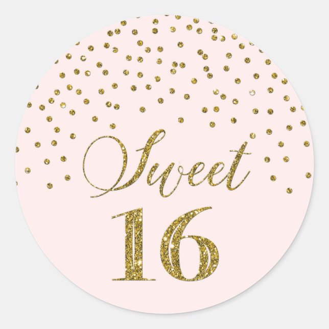 Sweet 16 Birthday Blush Pink Gold Confetti Classic Round Sticker (Front)