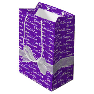Sweet 16 Birthday Bow On Purple Medium Gift Bag