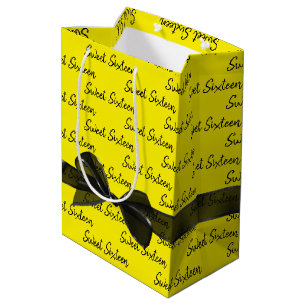 Sweet 16 Birthday Bow On Yellow  Medium Gift Bag