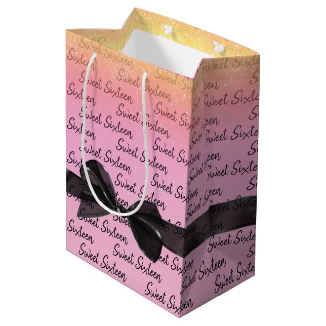 Sweet 16 Birthday Bow with Glitter Medium Gift Bag (Back Angled)
