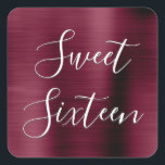Sweet 16 Birthday Burgundy Purple Metallic Modern Square Sticker<br><div class="desc">Sweet 16 Birthday Party Faux Metallic Foil Modern Stainless Steel Metal Purple Burgundy Cranberry Stickers which are perfect for a Maroon or Marsala Birthday Party. These Stickers are perfect for a Sweet Sixteen Birthday Party. These stickers are a part of a matching birthday collection and additional matching items can be...</div>