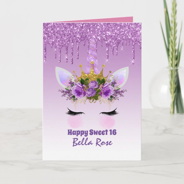 Sweet 16 Birthday Card Personalized Cute Unicorn  (Front)